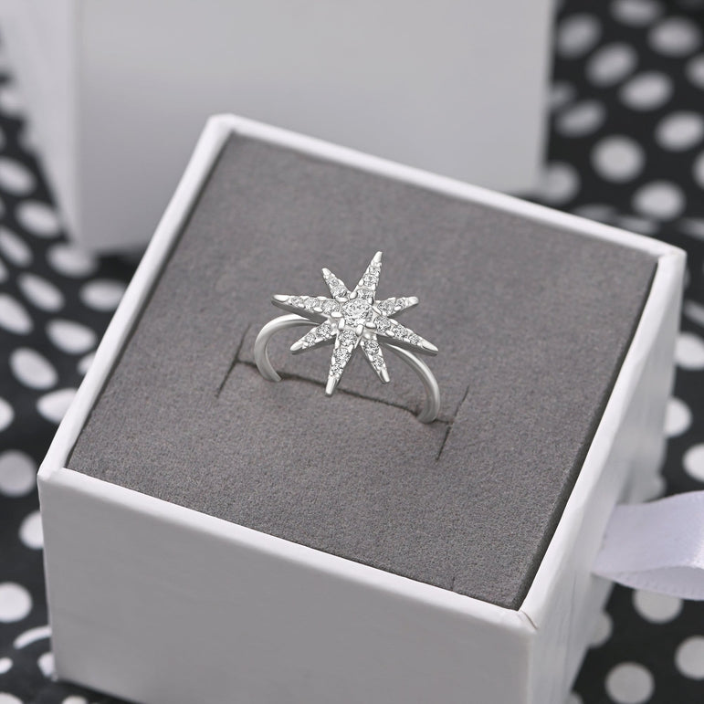 CZ Falling Star Jewelry Silver Ring Adjustable Ring