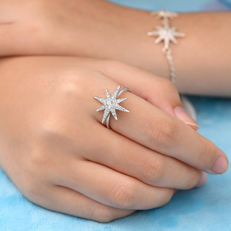 CZ Falling Star Jewelry Silver Ring Adjustable Ring