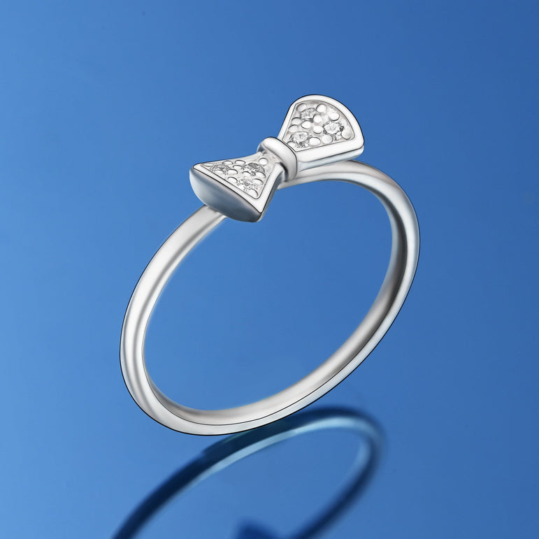 CZ Bowtie Ribbon Sterling Silver Stackable Rings Stacking Ring