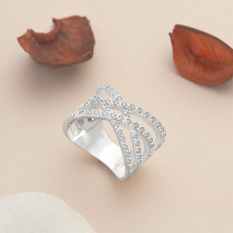Double Crossover Criss Cross Rings Silver Ring