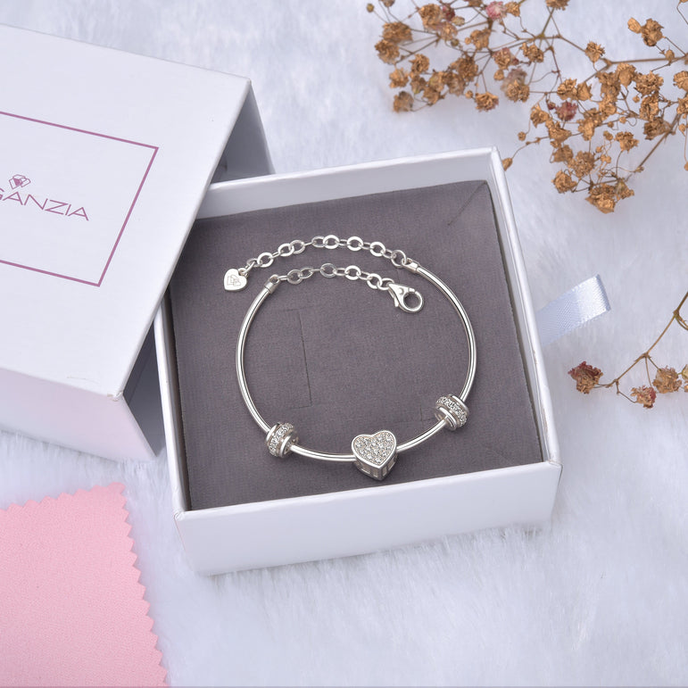 Petite Sterling Silver Heart Bangle Bracelets Bangle
