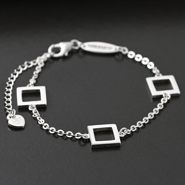 Open Square Sterling Silver Bracelets Charms Bracelet