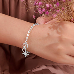 CZ North Star Silver Bracelet T-Bar Star Jewelry Bracelet