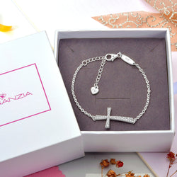CZ Sideways Cross Bracelet Sterling Silver Bracelet
