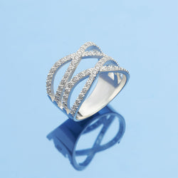 Double Cubic Zirconia Criss Cross Rings Silver Ring