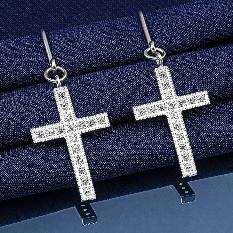 Classic Dangling Cross Earrings Sterling Silver Drop Earrings
