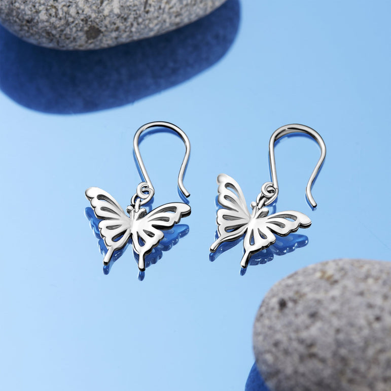 Classic Silver Butterfly Dangling Earrings Drop Earrings