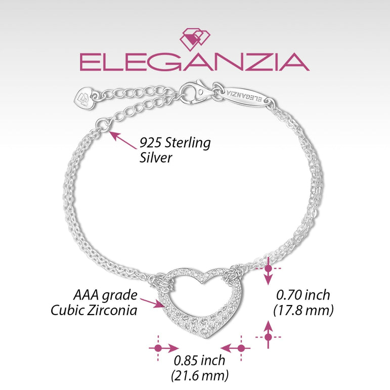 Sparkling CZ Open Heart Bracelet Silver Adjustable Bracelet Bracelet