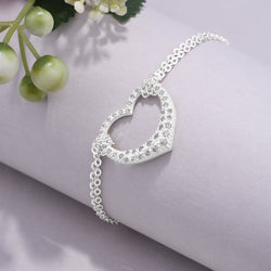 Sparkling CZ Open Heart Bracelet Silver Adjustable Bracelet Bracelet