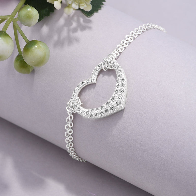 Sparkling CZ Open Heart Bracelet Silver Adjustable Bracelet Bracelet