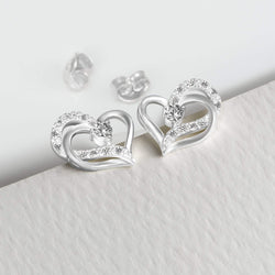 Eternity Double Heart Stud Earrings Sterling Silver Stud Earrings