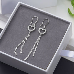 CZ Open Heart Earrings Dangle Sterling Silver Drop Earrings