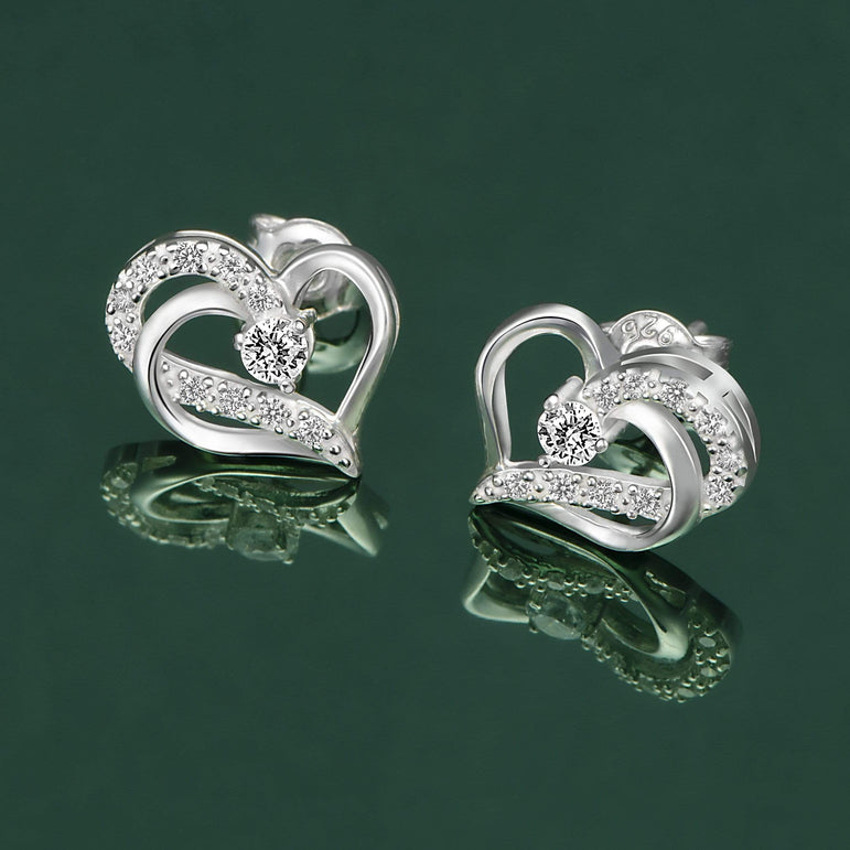 Eternity Double Heart Stud Earrings Sterling Silver Stud Earrings