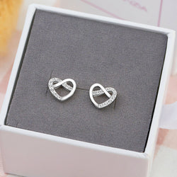 CZ Infinity Heart Stud Earrings Sterling Silver Stud Earrings