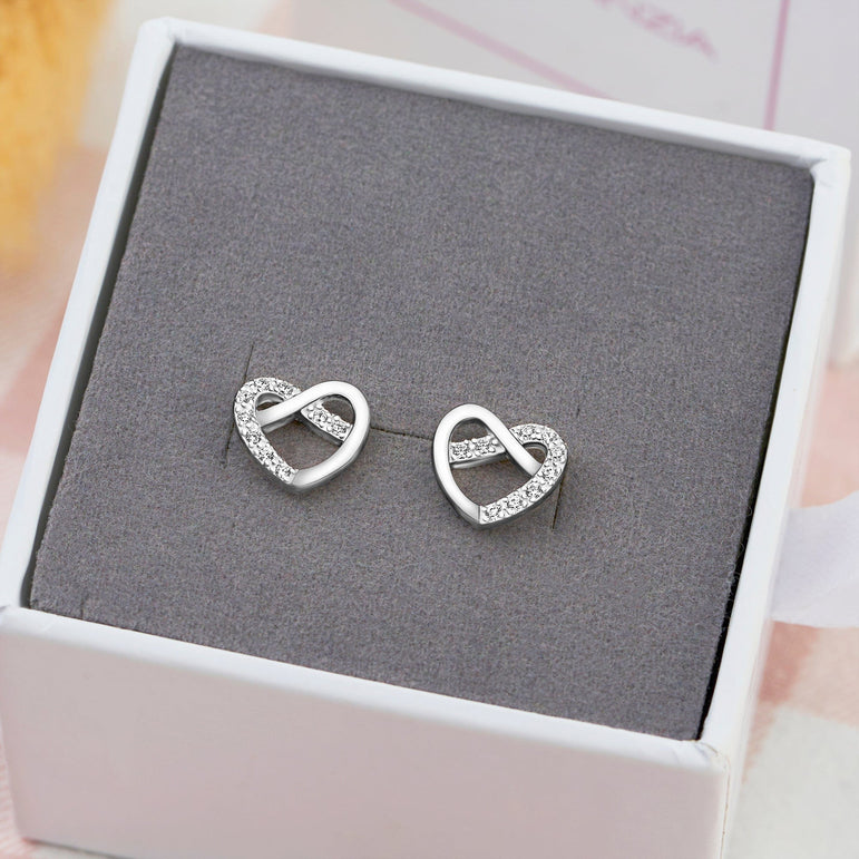 CZ Infinity Heart Stud Earrings Sterling Silver Stud Earrings