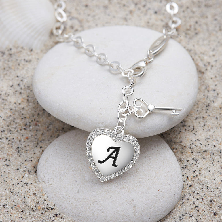 Love Heart Initial Bracelets Silver, 26 Alphabets Bracelet