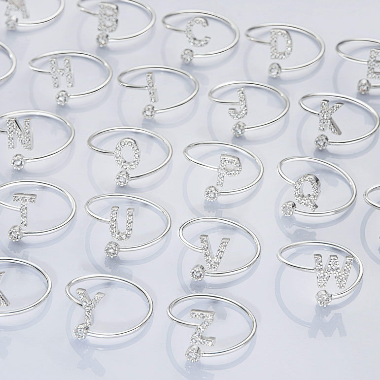 Initial Rings Silver Adjustable, 26 Alphabets Ring