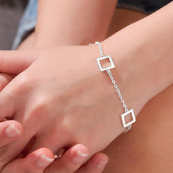Open Square Sterling Silver Bracelets Charms Bracelet