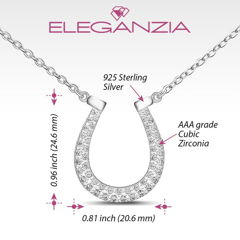 Lucky Horseshoe Necklace Sterling Silver with CZ Pendant Necklace