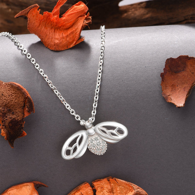 CZ Queen Bumble Bee Necklace Sterling Silver Pendant Necklace