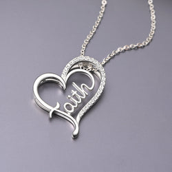 CZ Open Heart Necklace Faith Necklace Silver Pendant Necklace
