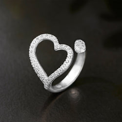 Sparkling CZ Open Heart Ring Adjustable Silver Ring Adjustable Ring