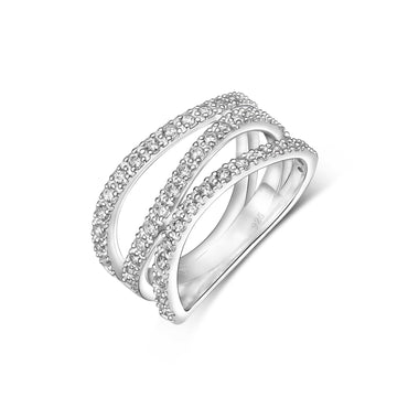 CZ Three Layer Coil Wrap Sterling Silver Ring Ring