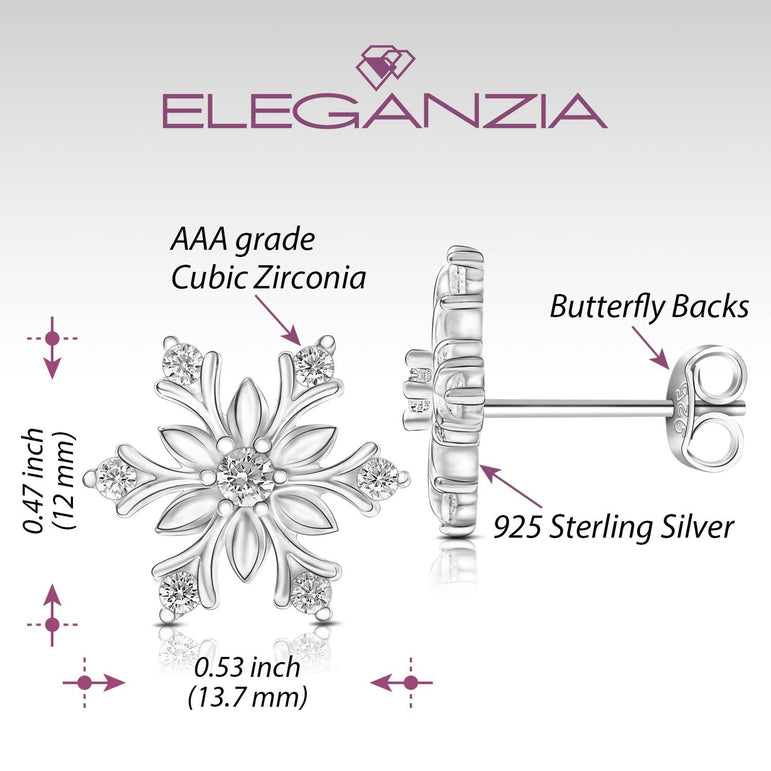 Sterling Silver Snowflake Earrings CZ Stud Earrings Stud Earrings