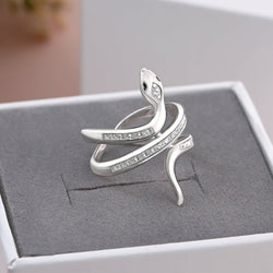 White CZ Coiling Snake Ring Silver Adjustable Ring