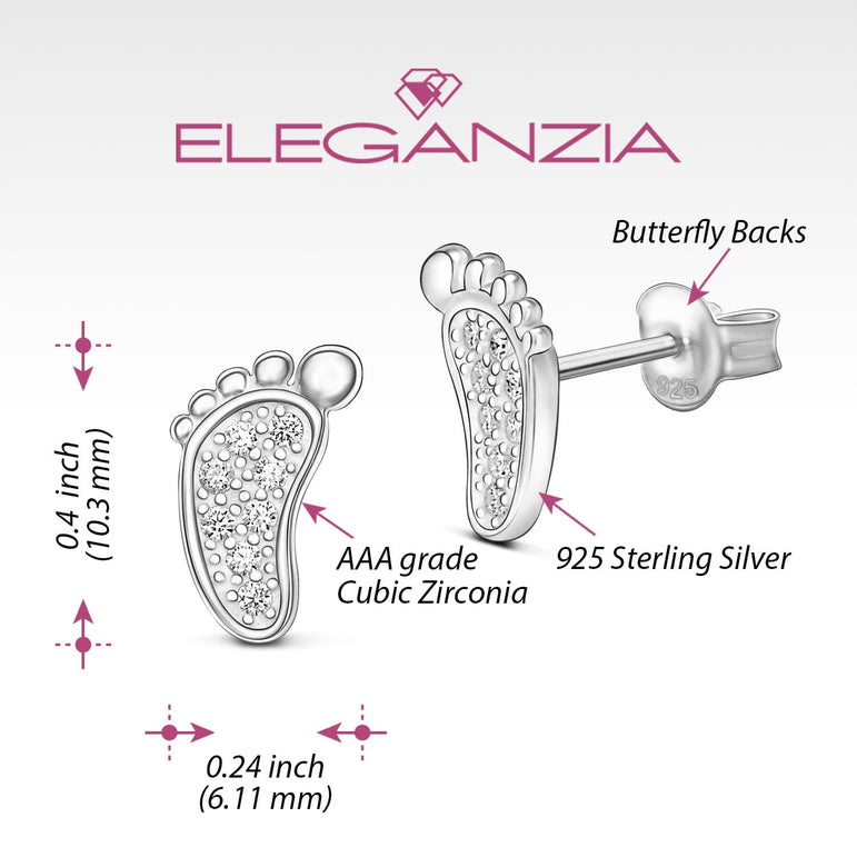 CZ Baby Feet Sterling Silver Stud Earrings Stud Earrings