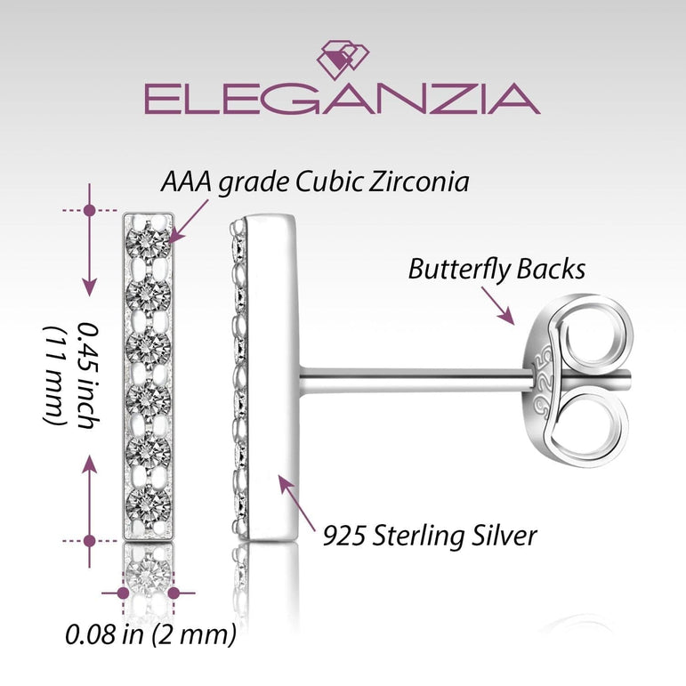 CZ Bar Earrings Silver Stud Earrings Stud Earrings