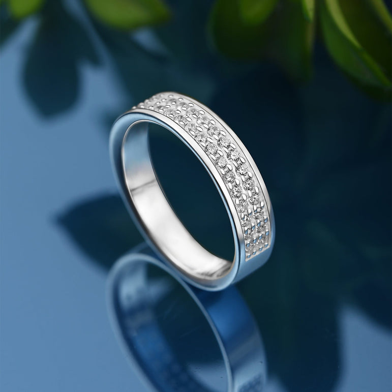 Double CZ Eternity Couple Engagement Rings for Her Promise Ring