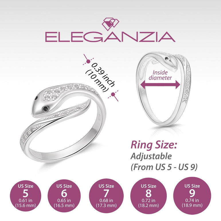 CZ Swirling Snake Ring Sterling Silver Adjustable Ring