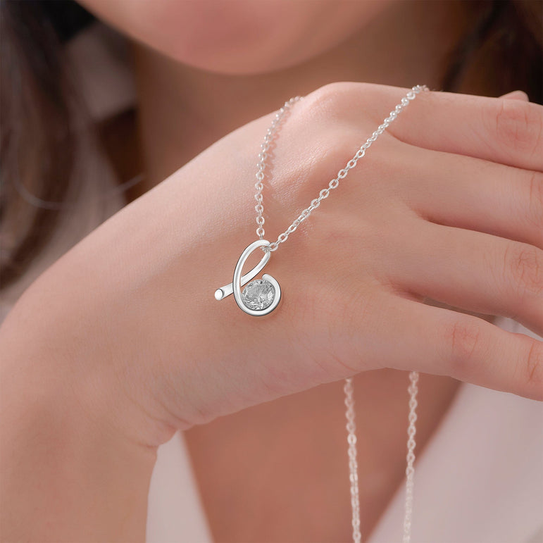 CZ Twist Swirl Tear Drop Necklace Silver Pendant Necklace