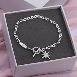 CZ North Star Silver Bracelet T-Bar Star Jewelry Bracelet