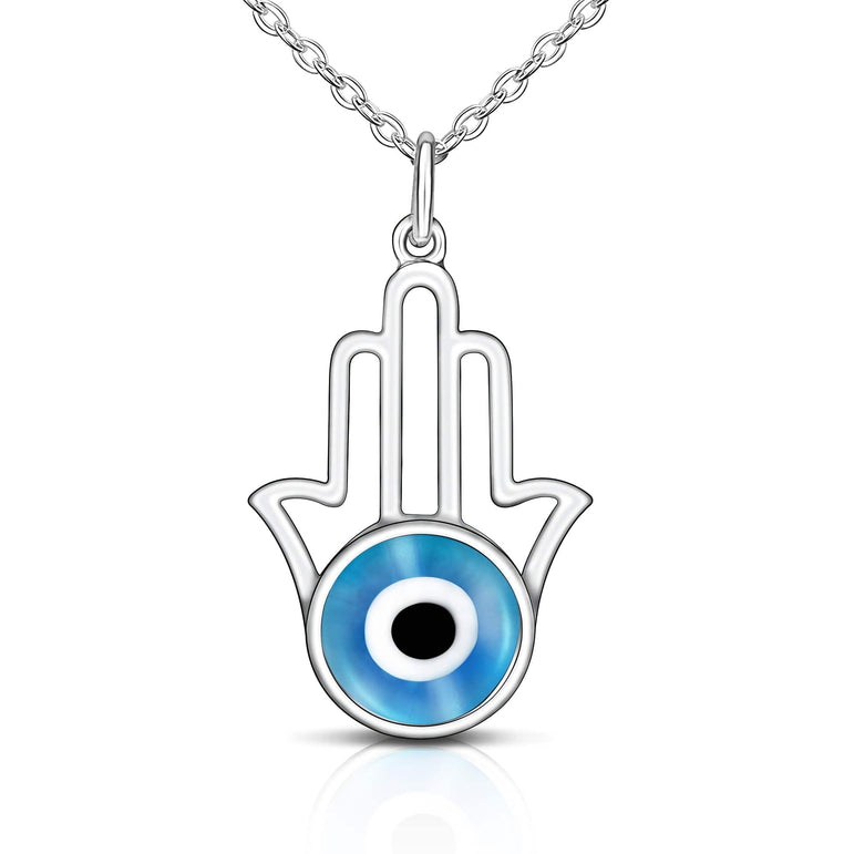 Minimalist Hamsa Hand Blue Evil Eye Necklace Pendant Necklace