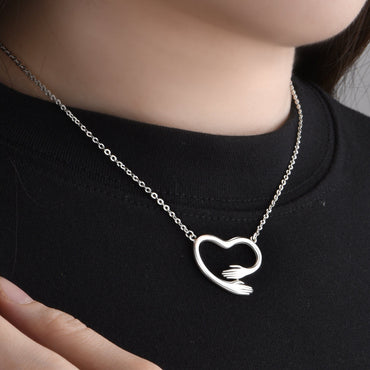 Embracing Love Hug Heart Necklace Sterling Silver Necklaces