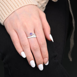Amethyst Love Hug Ring Sterling Silver Adjustable Adjustable Ring