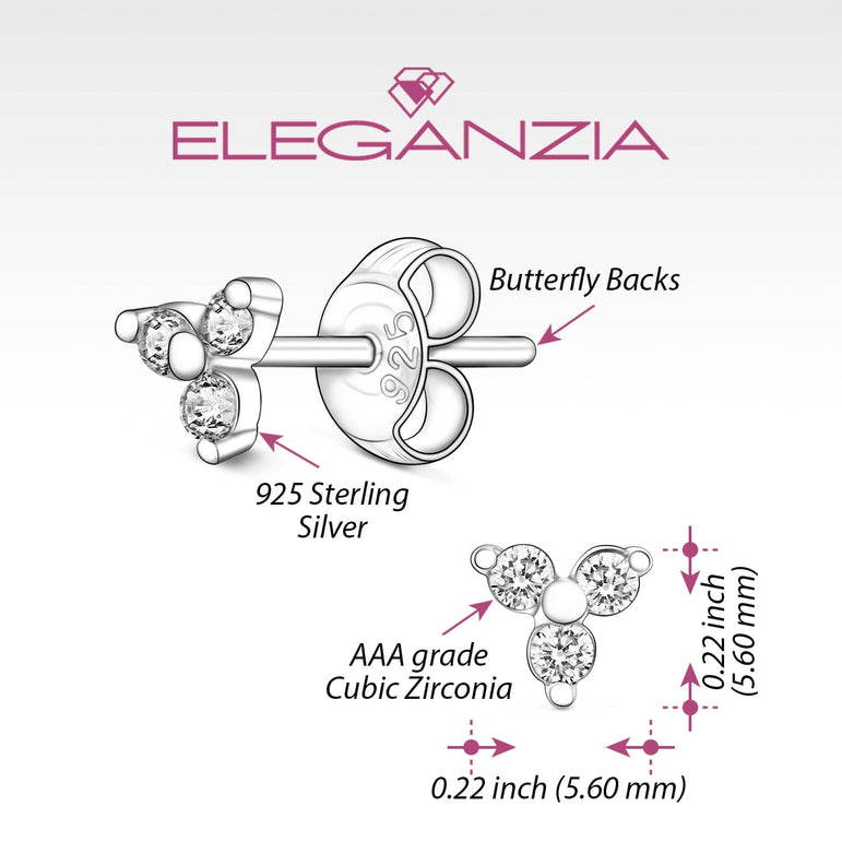 Three Petal Flower CZ Stud Earrings Sterling Silver Stud Earrings