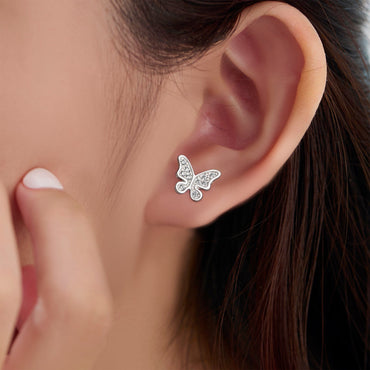 Dazzling CZ Butterfly Earrings Studs Sterling Silver Stud Earrings