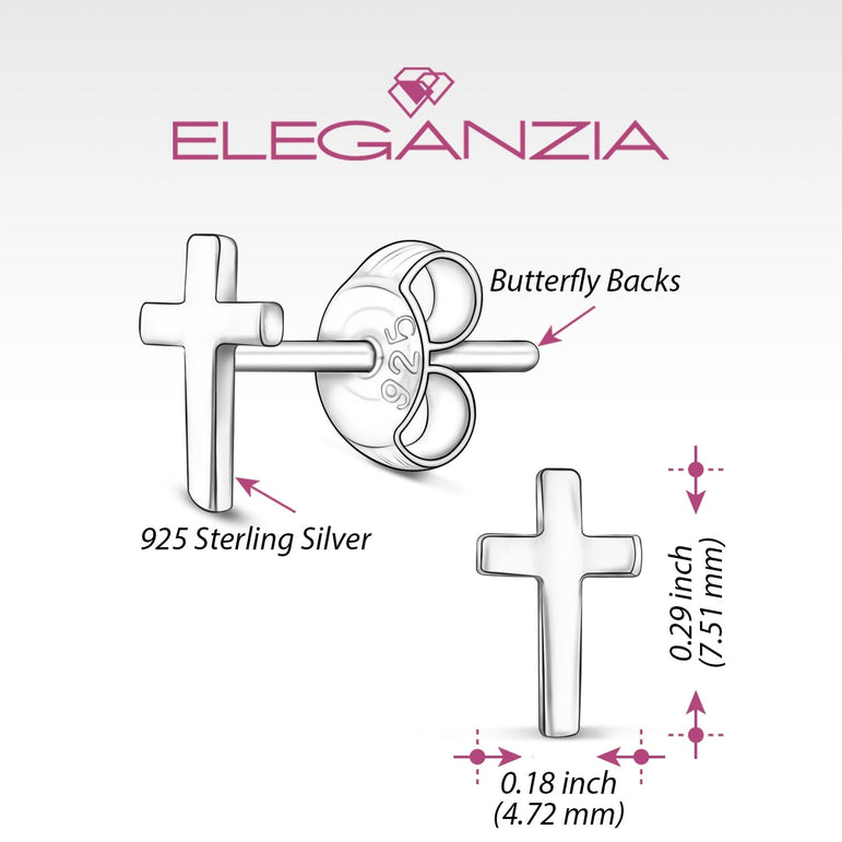 Small Cross Earrings Stud Sterling Silver Stud Earrings