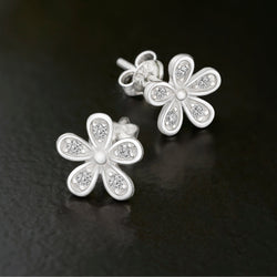 CZ Small Flower Stud Earrings Silver Minimalist Earrings Stud Earrings