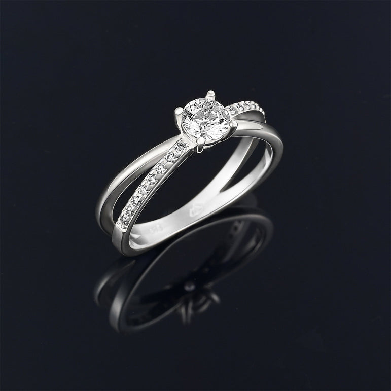 Round Cut Twisted Solitaire Engagement Ring Sterling Silver Promise Ring