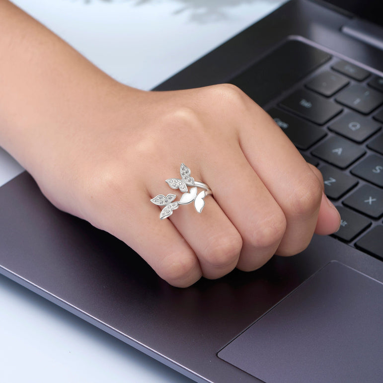 CZ Triple Butterfly Rings Sterling Silver Adjustable Adjustable Ring