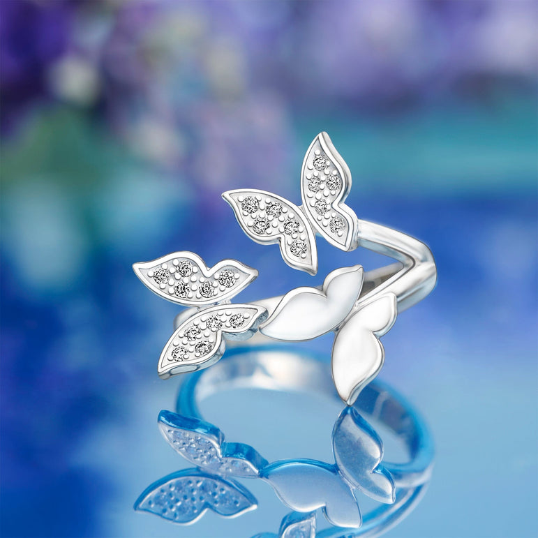 CZ Triple Butterfly Rings Sterling Silver Adjustable Adjustable Ring