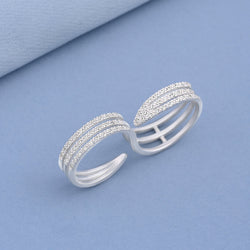 CZ Triple Line Two Finger Ring Silver Adjustable Adjustable Ring