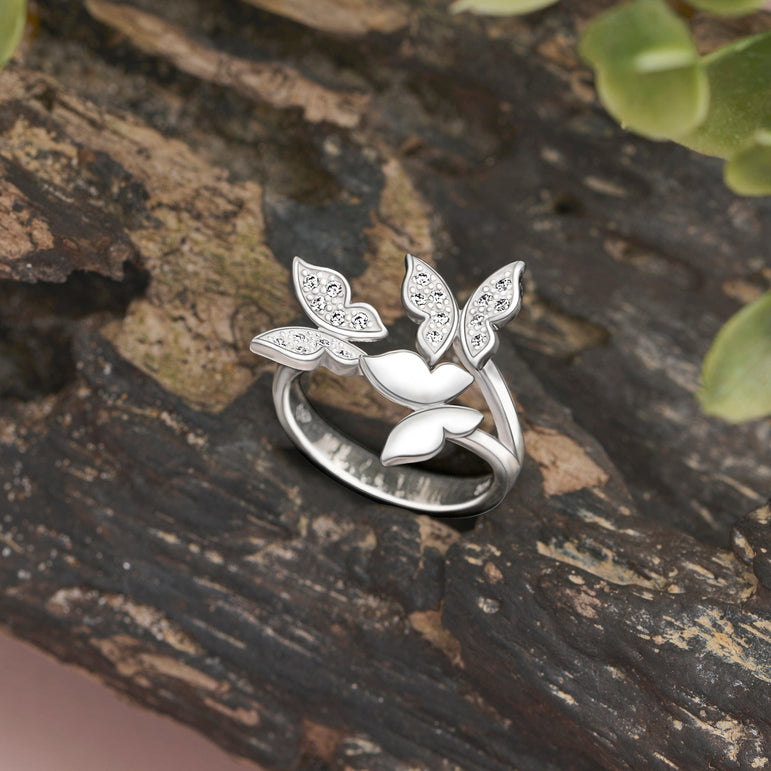 CZ Triple Butterfly Rings Sterling Silver Adjustable Adjustable Ring