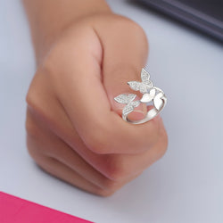 CZ Triple Butterfly Rings Sterling Silver Adjustable Adjustable Ring