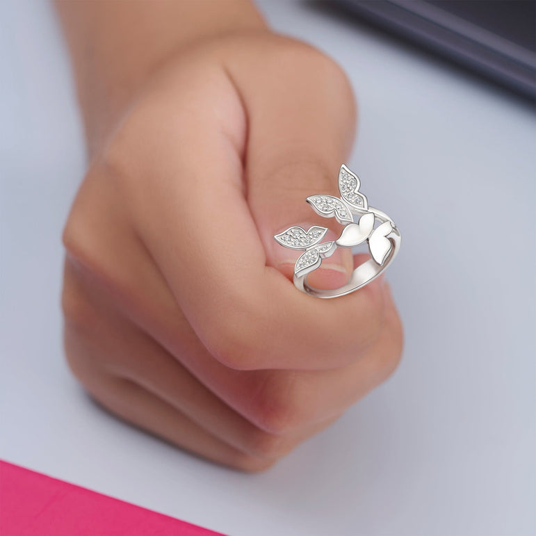 CZ Triple Butterfly Rings Sterling Silver Adjustable Adjustable Ring
