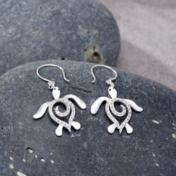 CZ Spiral Shell Turtle Dangling Earrings Silver Drop Earrings